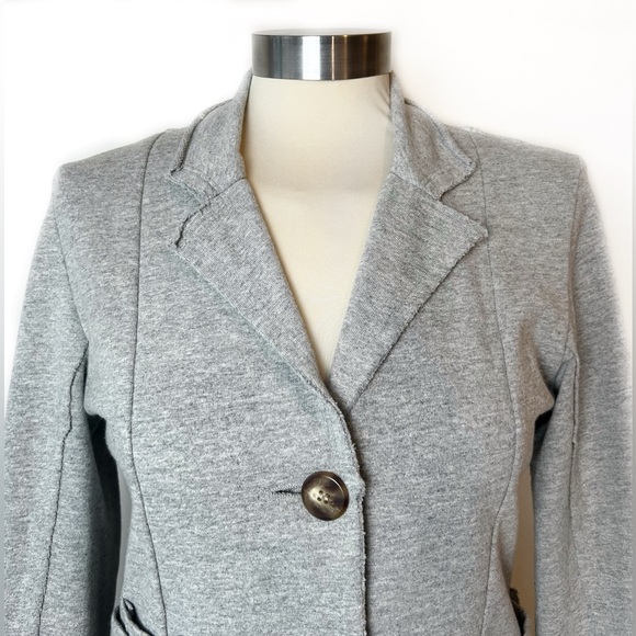 Vintage Anthropologie Grey Cotton Blazer Pockets Fitted Jacket Women’s Medium - Picture 10 of 10